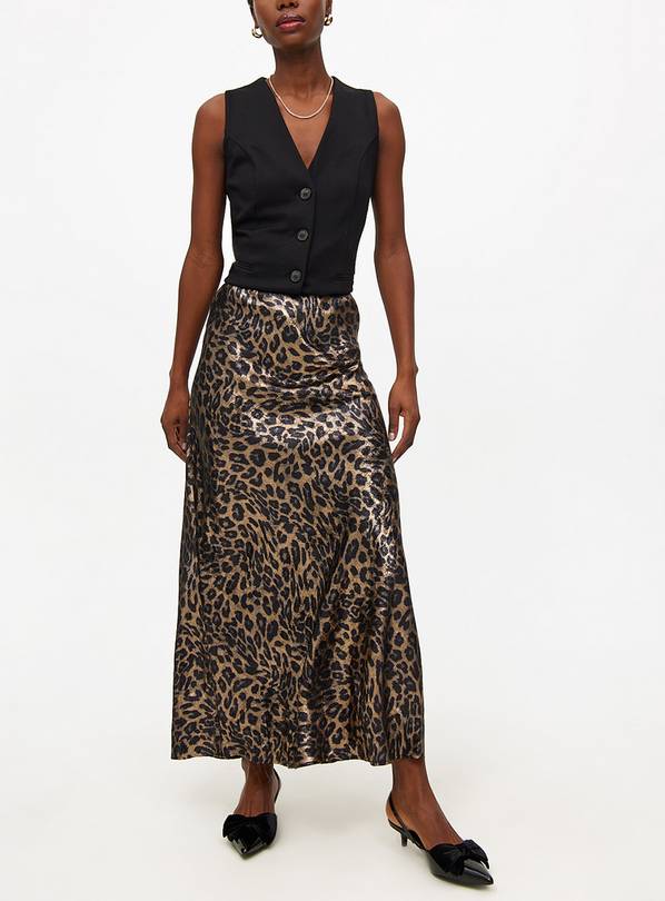 Leopard Print Satin Maxi Skirt 22